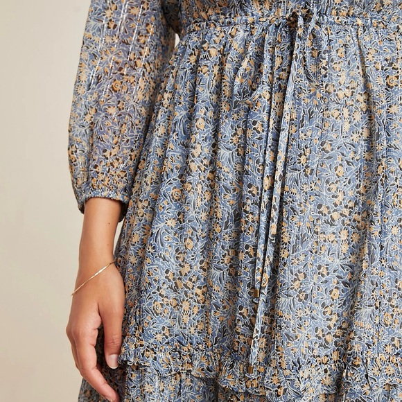 Anthropologie Kira Off-The-Shoulder Peasant Boho Dress Blue Size 4 NWOT - Picture 3 of 14